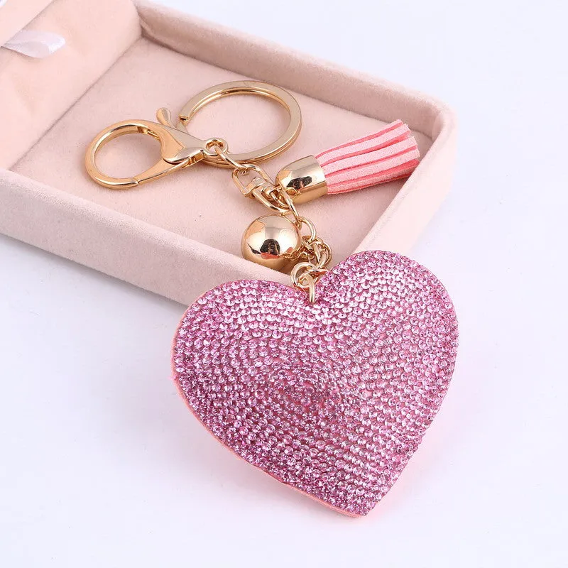 Heart Keychain 6 Colors Full Crystal Key Long Tassel Key Holder