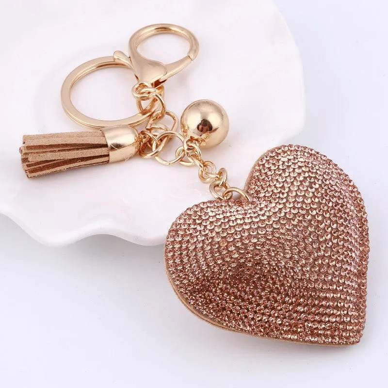 Heart Keychain 6 Colors Full Crystal Key Long Tassel Key Holder