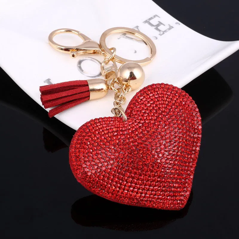 Heart Keychain 6 Colors Full Crystal Key Long Tassel Key Holder