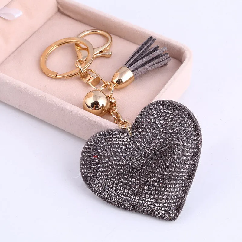 Heart Keychain 6 Colors Full Crystal Key Long Tassel Key Holder