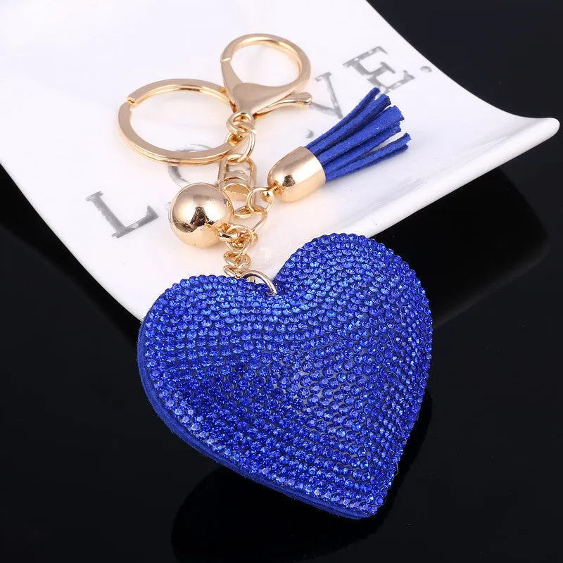 Heart Keychain 6 Colors Full Crystal Key Long Tassel Key Holder