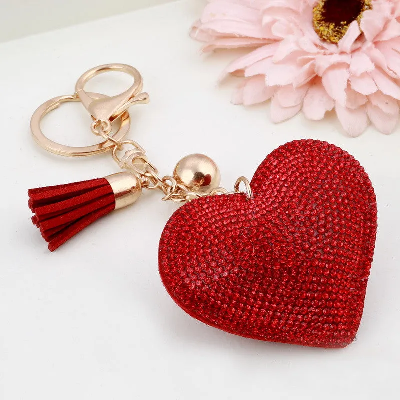 Heart Keychain 6 Colors Full Crystal Key Long Tassel Key Holder