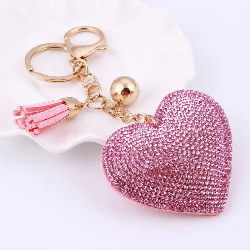 Heart Keychain 6 Colors Full Crystal Key Long Tassel Key Holder
