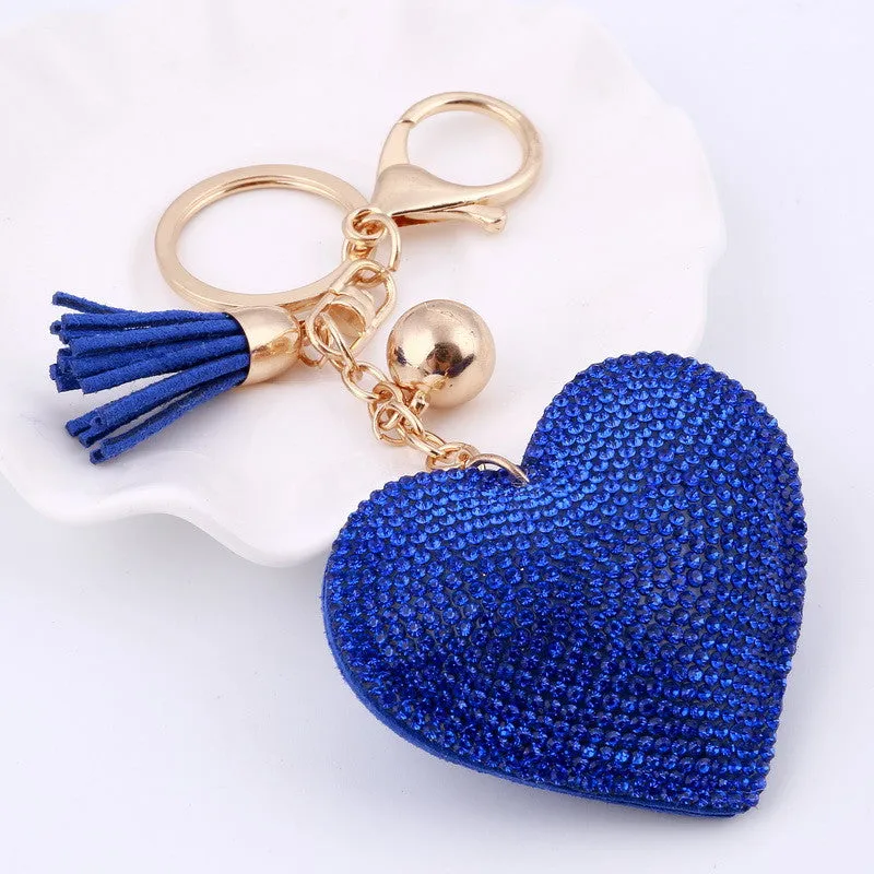 Heart Keychain 6 Colors Full Crystal Key Long Tassel Key Holder