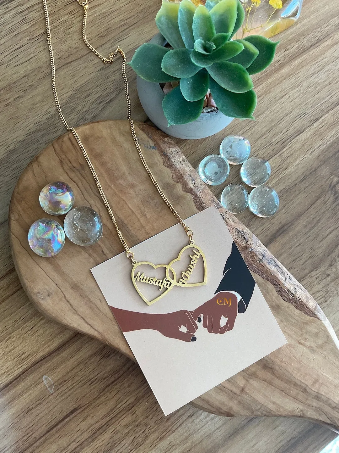 Heart Locket Pendant Necklace With 2 Custom Names