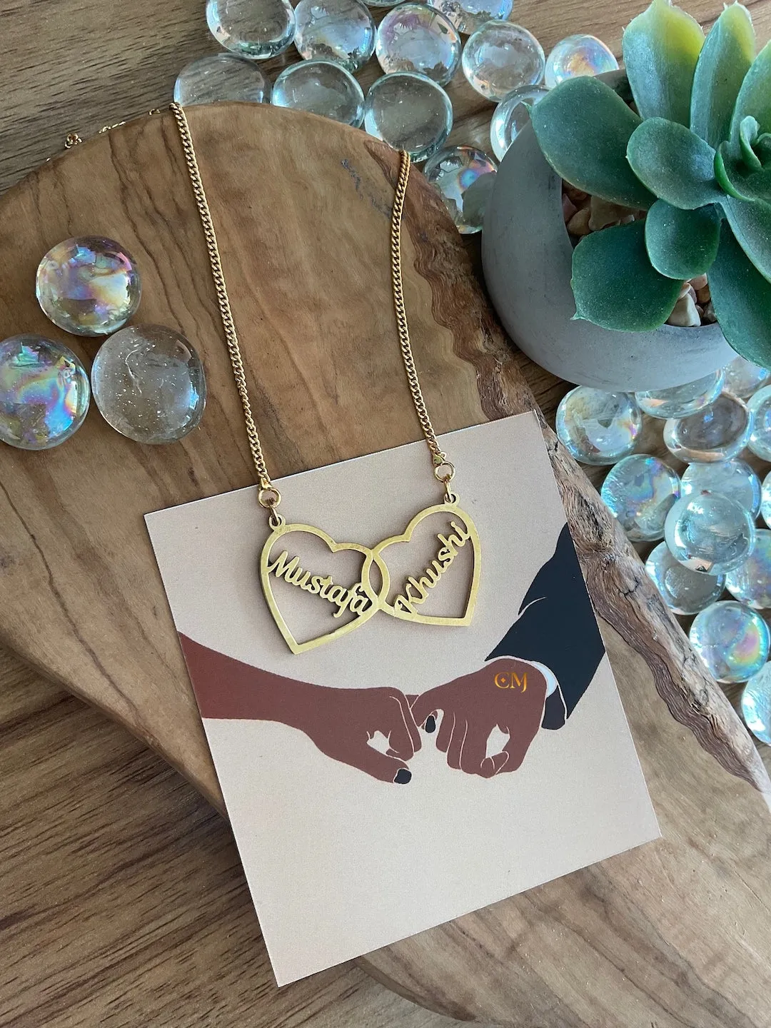 Heart Locket Pendant Necklace With 2 Custom Names