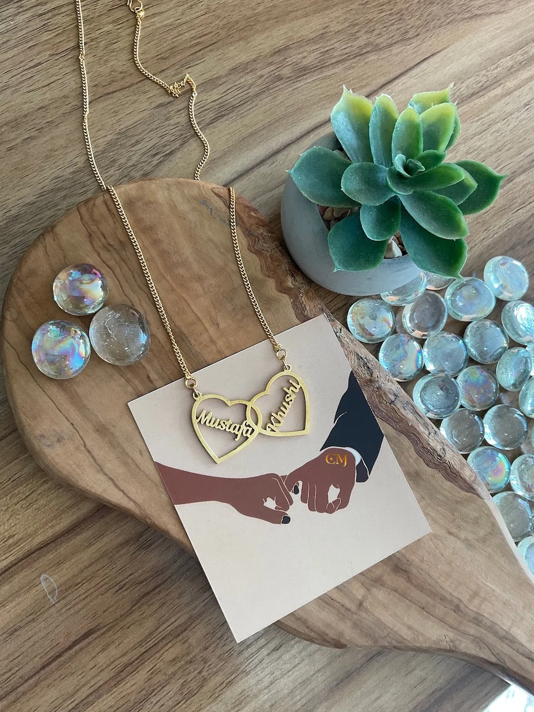 Heart Locket Pendant Necklace With 2 Custom Names