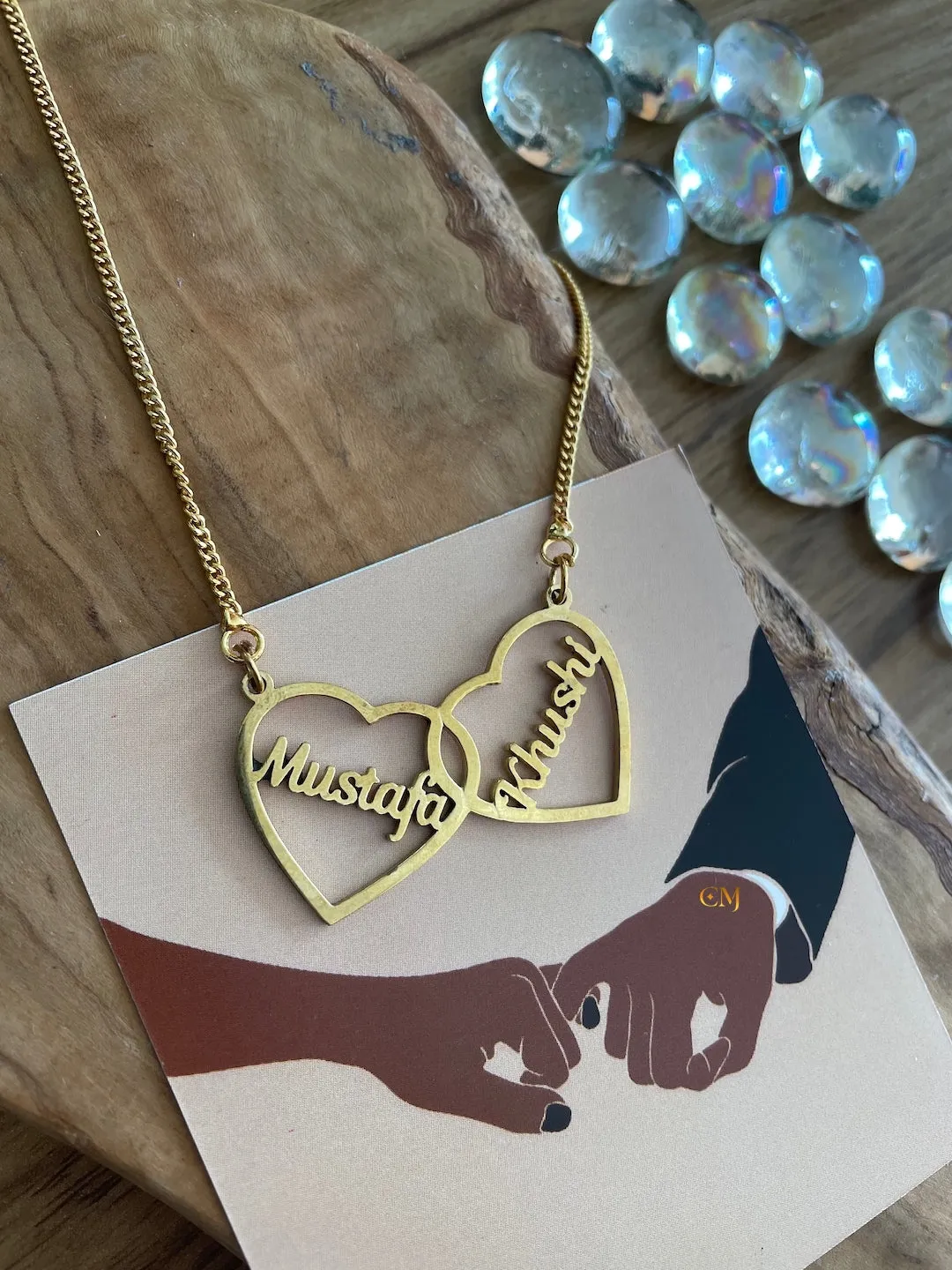 Heart Locket Pendant Necklace With 2 Custom Names
