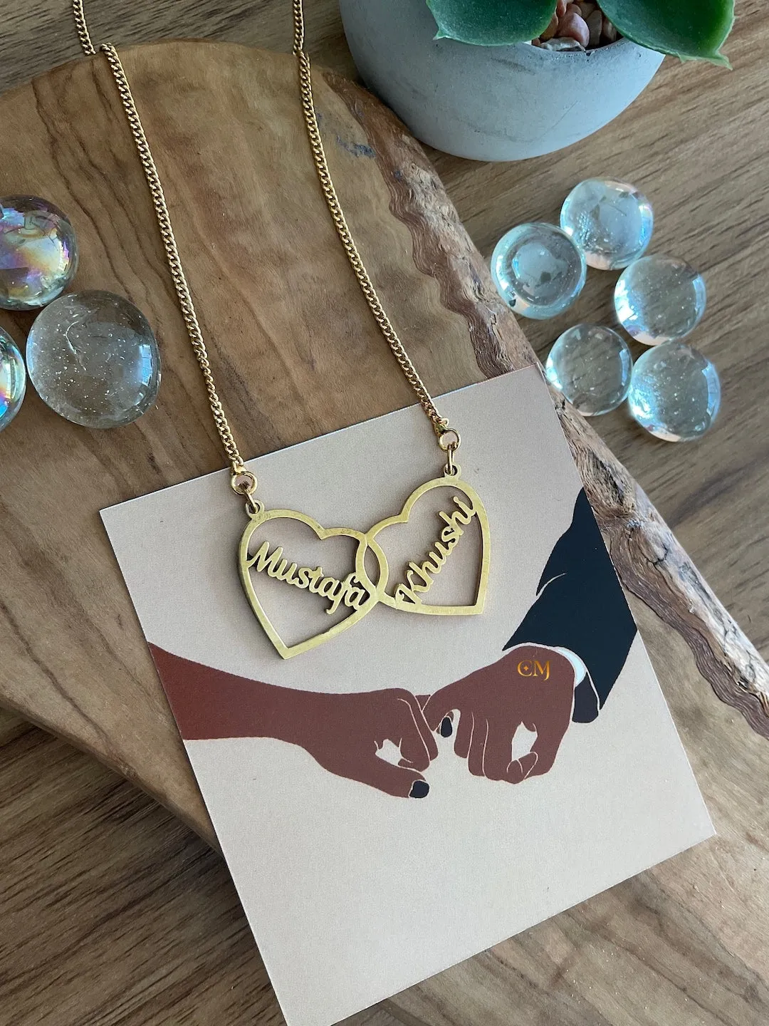Heart Locket Pendant Necklace With 2 Custom Names
