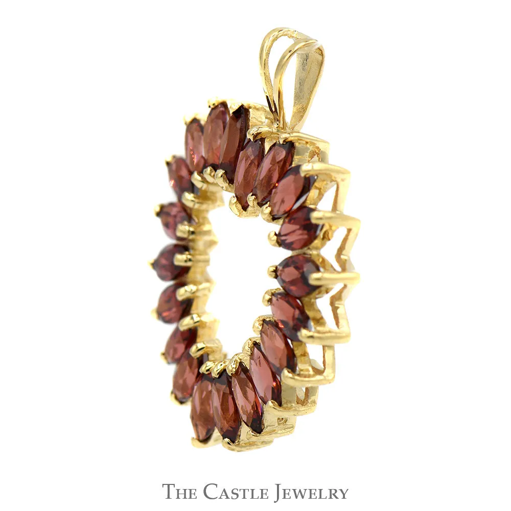 Heart Shaped Pendant of Marquise Garnets in 10k Yellow Gold
