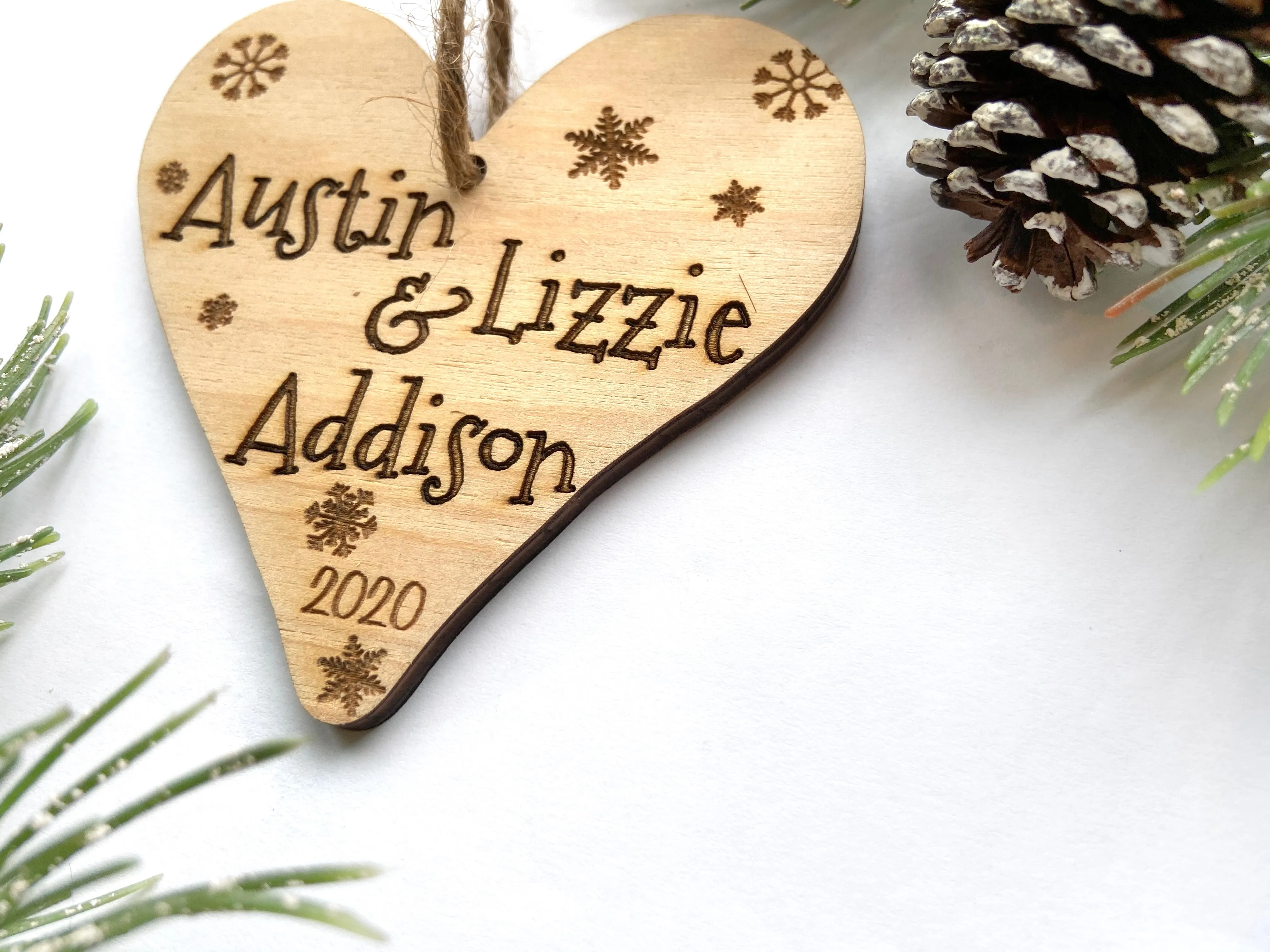 Heart Shaped Personalized Wood Christmas Ornament