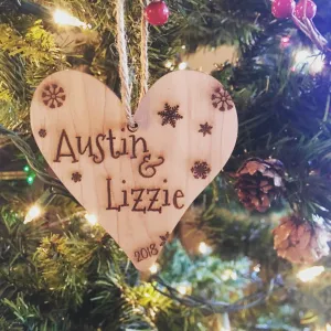 Heart Shaped Personalized Wood Christmas Ornament