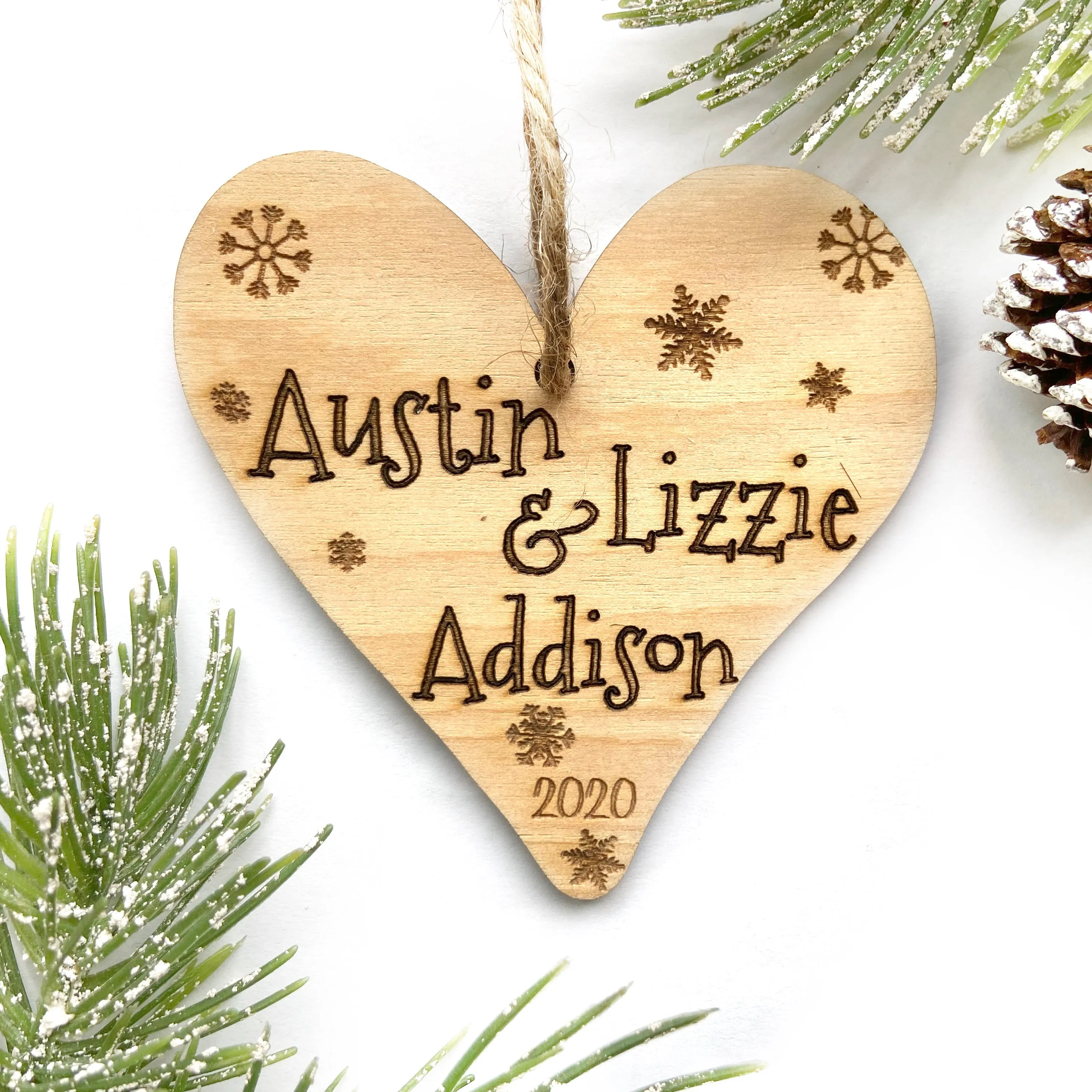Heart Shaped Personalized Wood Christmas Ornament