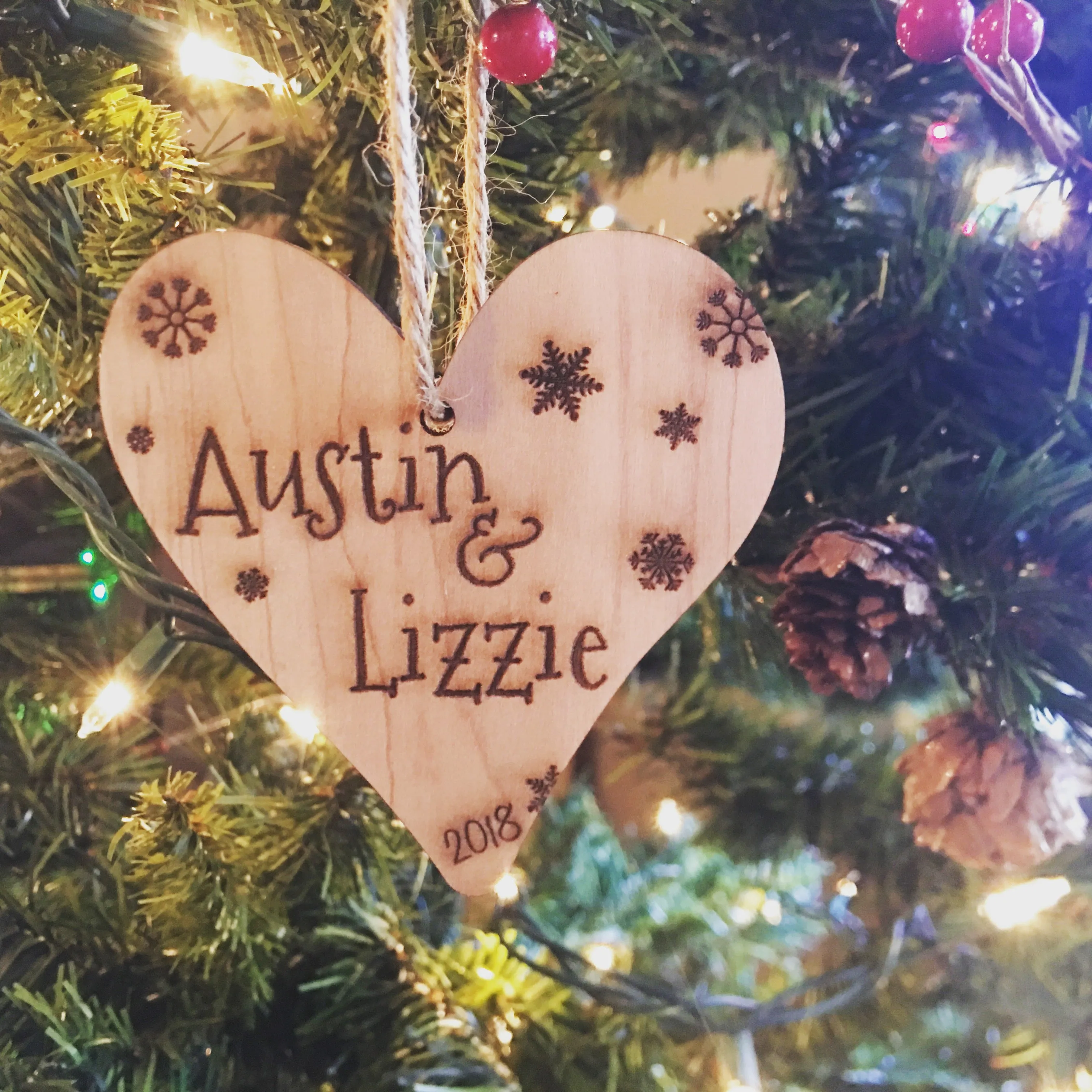 Heart Shaped Personalized Wood Christmas Ornament