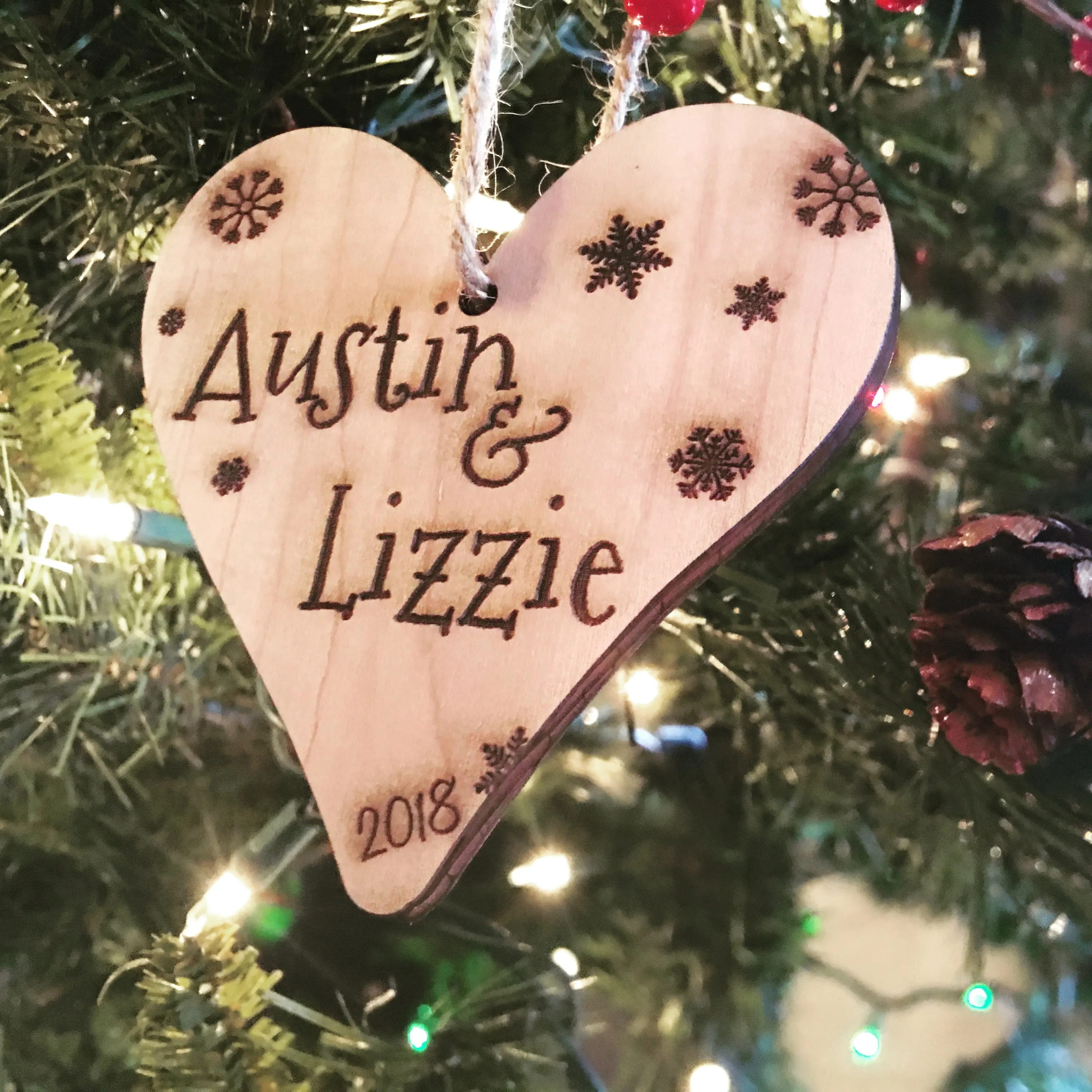 Heart Shaped Personalized Wood Christmas Ornament