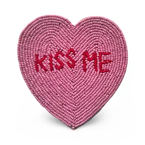Heart Shaped Pink Coaster "Kiss Me"