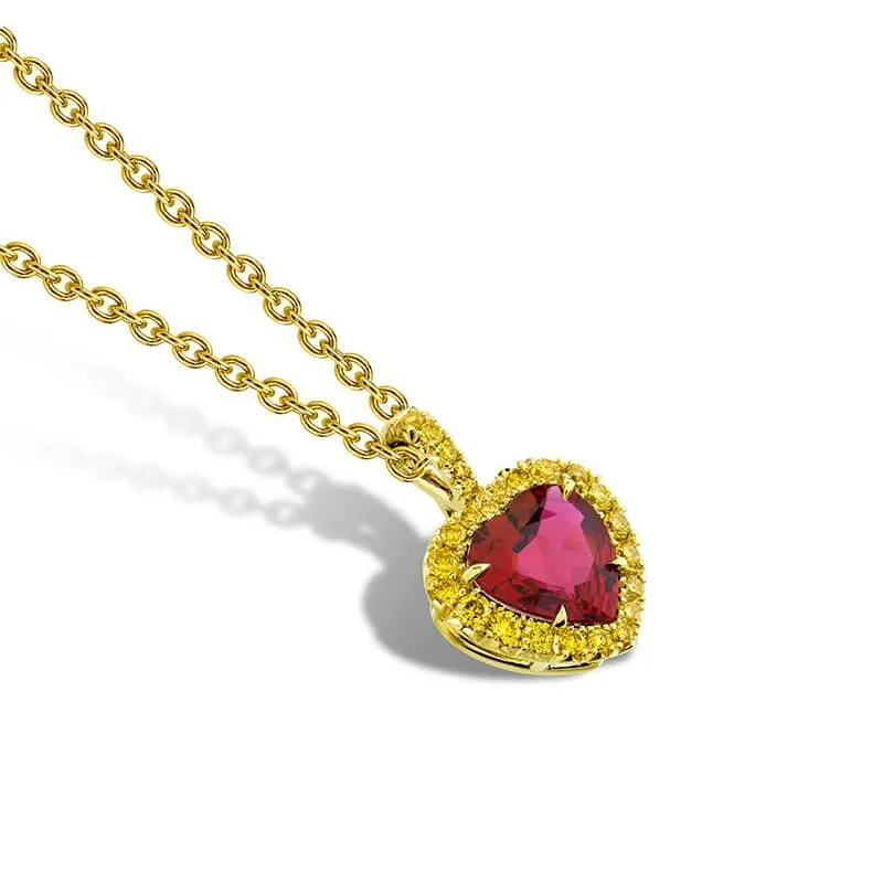 Heart Shaped Ruby & Yellow Diamond Necklace