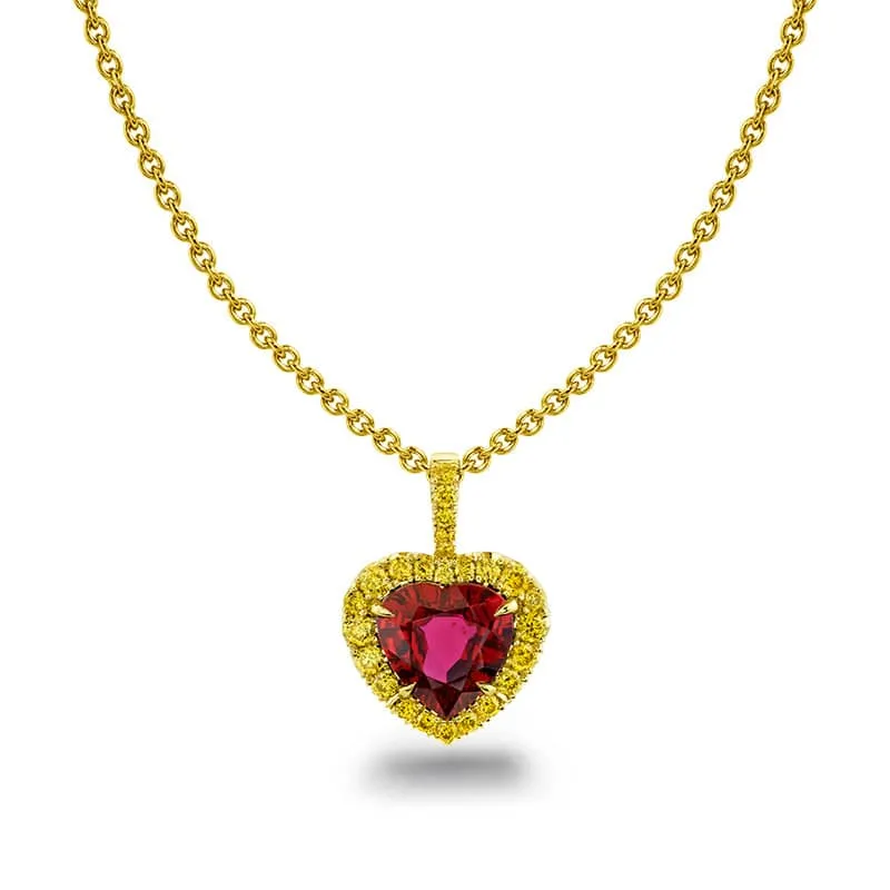 Heart Shaped Ruby & Yellow Diamond Necklace