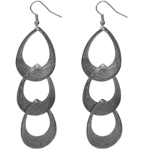 Hematite Long Interlock Teardrop Dangle Earrings
