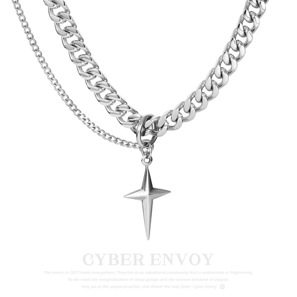 High Grade Titanium Steel Double Star Awn Hip Hop Necklace