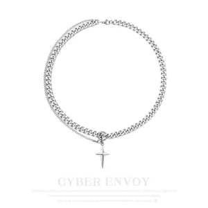 High Grade Titanium Steel Double Star Awn Hip Hop Necklace