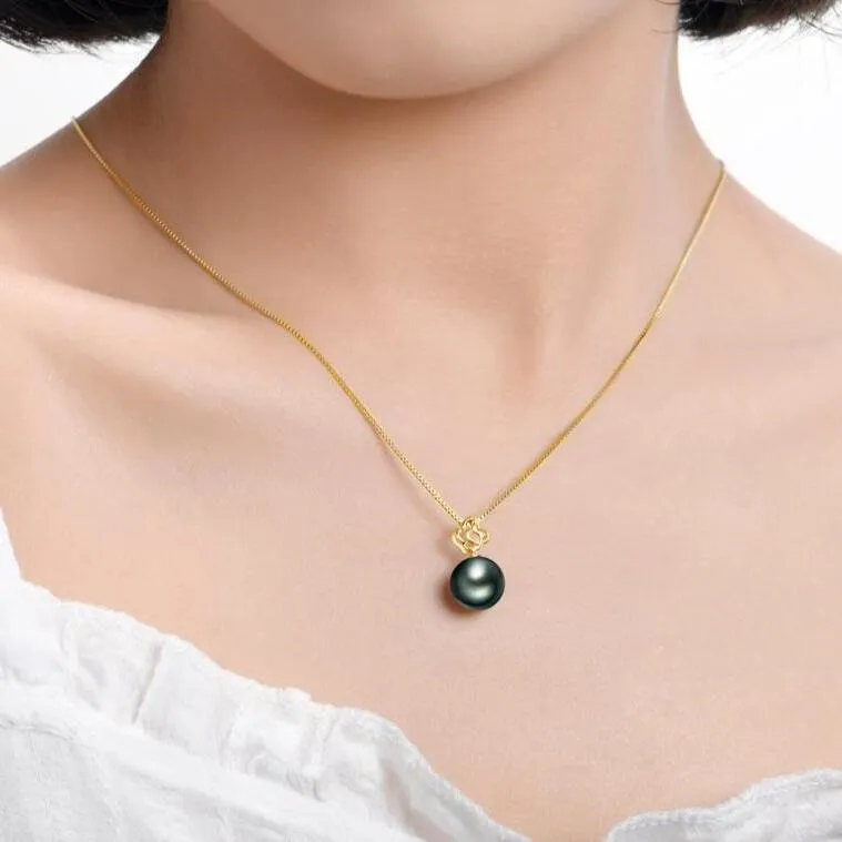 Hollow Flower Tahitian Pearl 18k Solid Gold Necklace