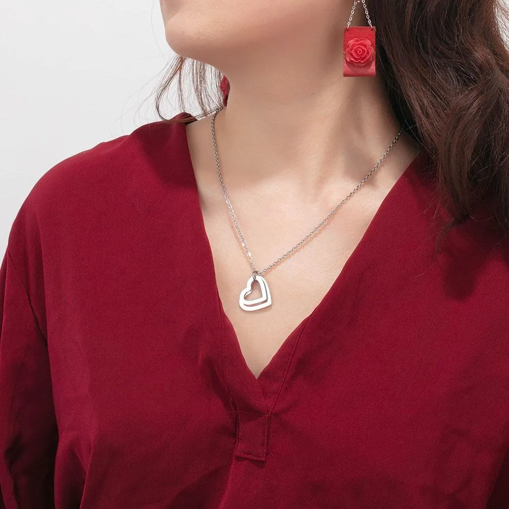 Hollow Heart Sterling Silver Necklace - 2 Custom Names