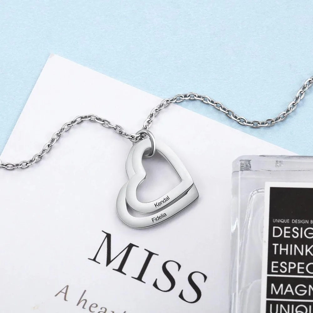 Hollow Heart Sterling Silver Necklace - 2 Custom Names