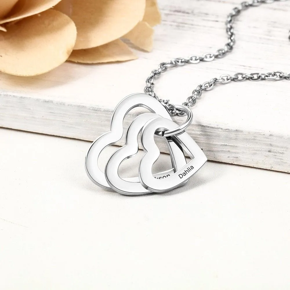 Hollow Heart Sterling Silver Necklace - 3 Custom Names