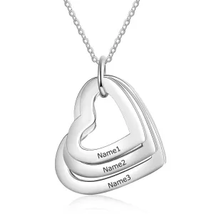 Hollow Heart Sterling Silver Necklace - 3 Custom Names