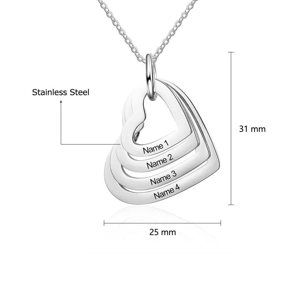 Hollow Heart Sterling Silver Necklace - 4 Custom Names