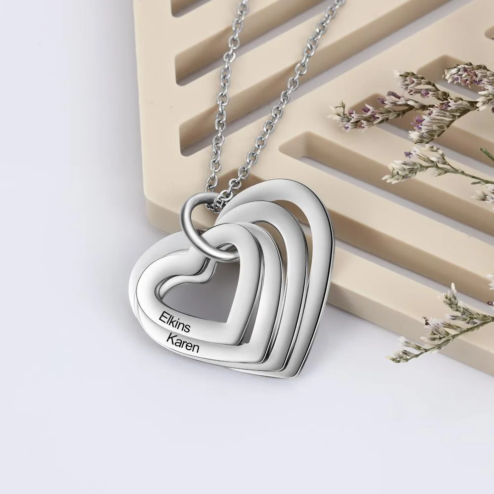 Hollow Heart Sterling Silver Necklace - 4 Custom Names