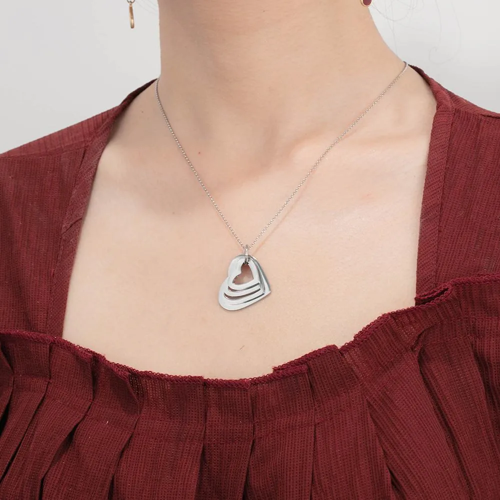 Hollow Heart Sterling Silver Necklace - 4 Custom Names