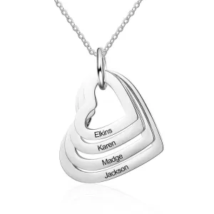 Hollow Heart Sterling Silver Necklace - 4 Custom Names
