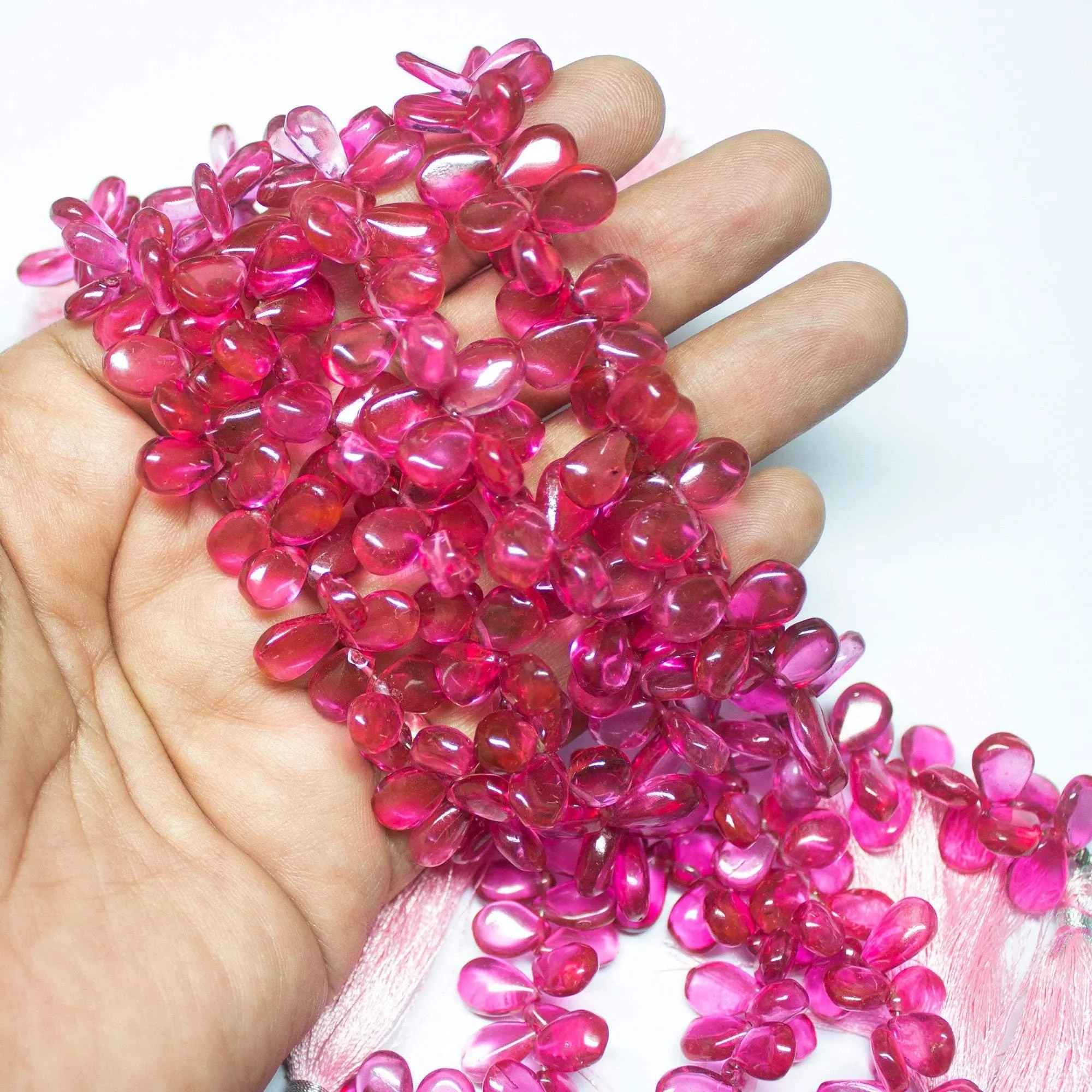 Hot Pink Quartz Smooth Pear Drops Briolette Loose Gemstone Beads 10-12mm 8inches