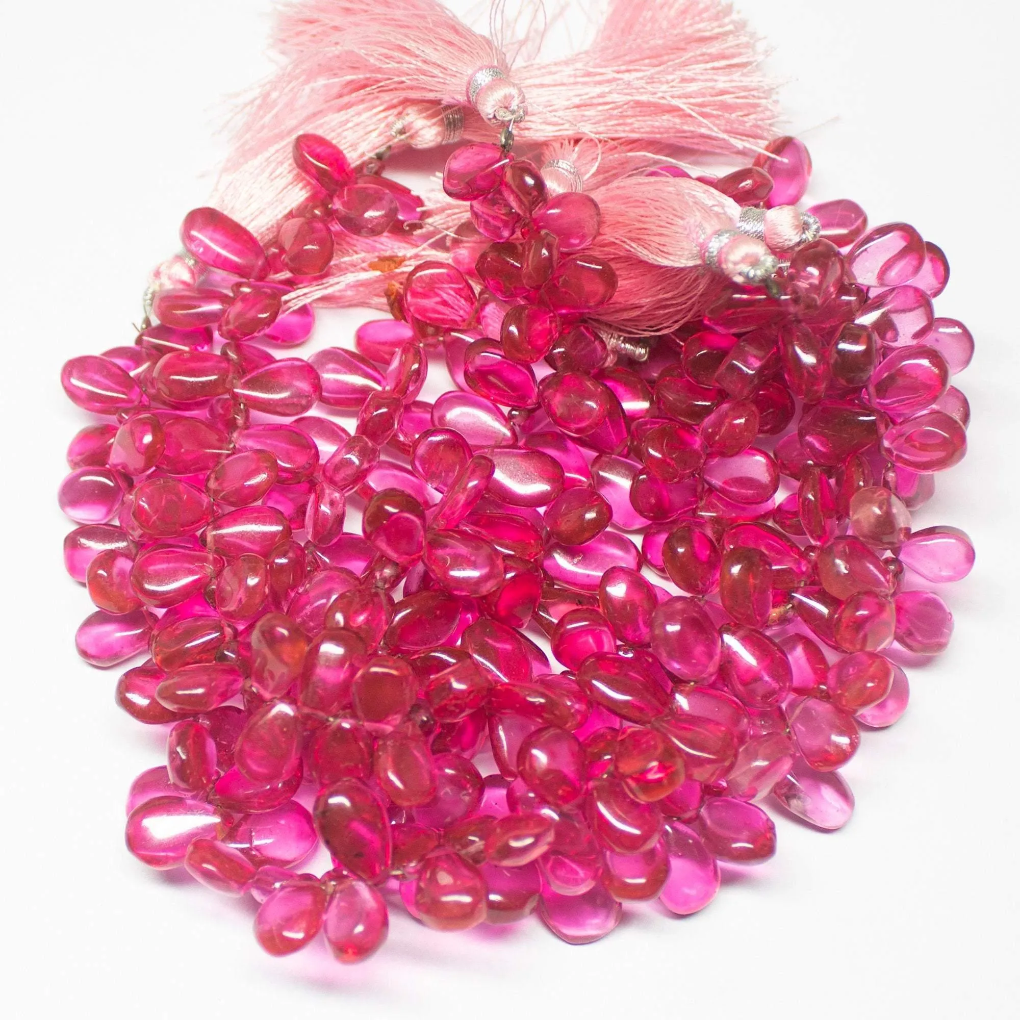 Hot Pink Quartz Smooth Pear Drops Briolette Loose Gemstone Beads 10-12mm 8inches