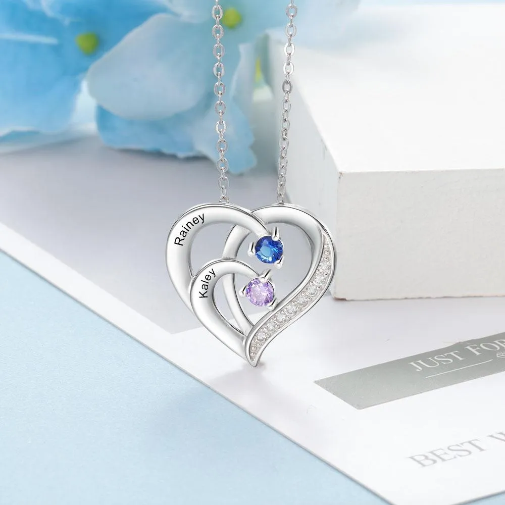 Into Love Sterling Silver Necklace - 2 Birthstone & Custom Names
