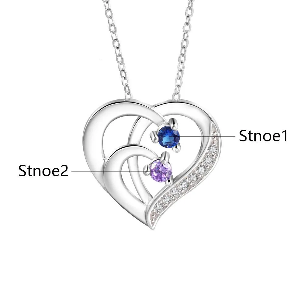 Into Love Sterling Silver Necklace - 2 Birthstone & Custom Names
