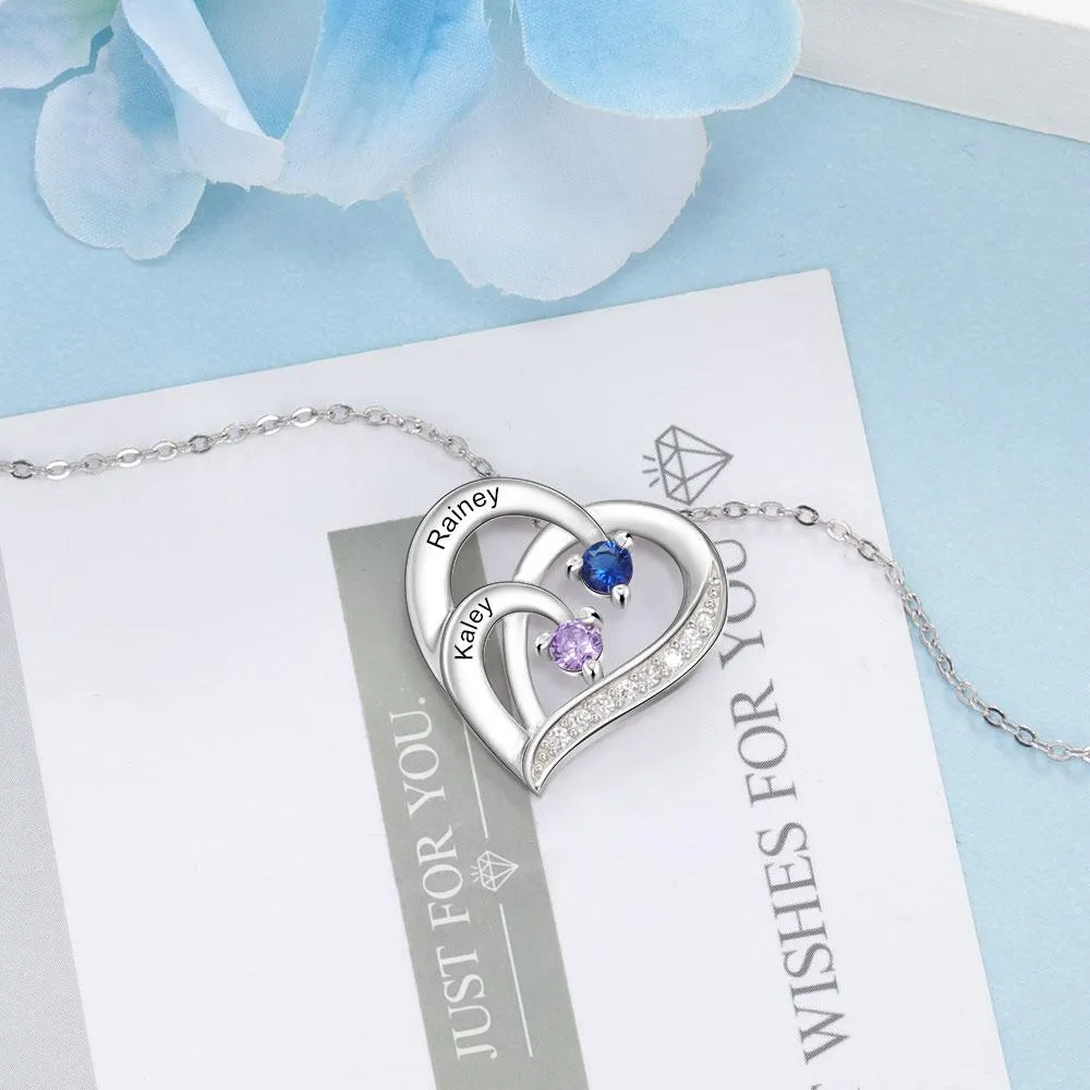 Into Love Sterling Silver Necklace - 2 Birthstone & Custom Names