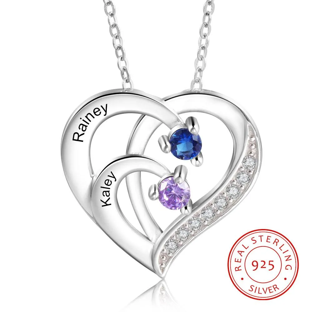 Into Love Sterling Silver Necklace - 2 Birthstone & Custom Names