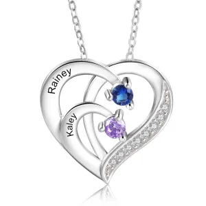 Into Love Sterling Silver Necklace - 2 Birthstone & Custom Names