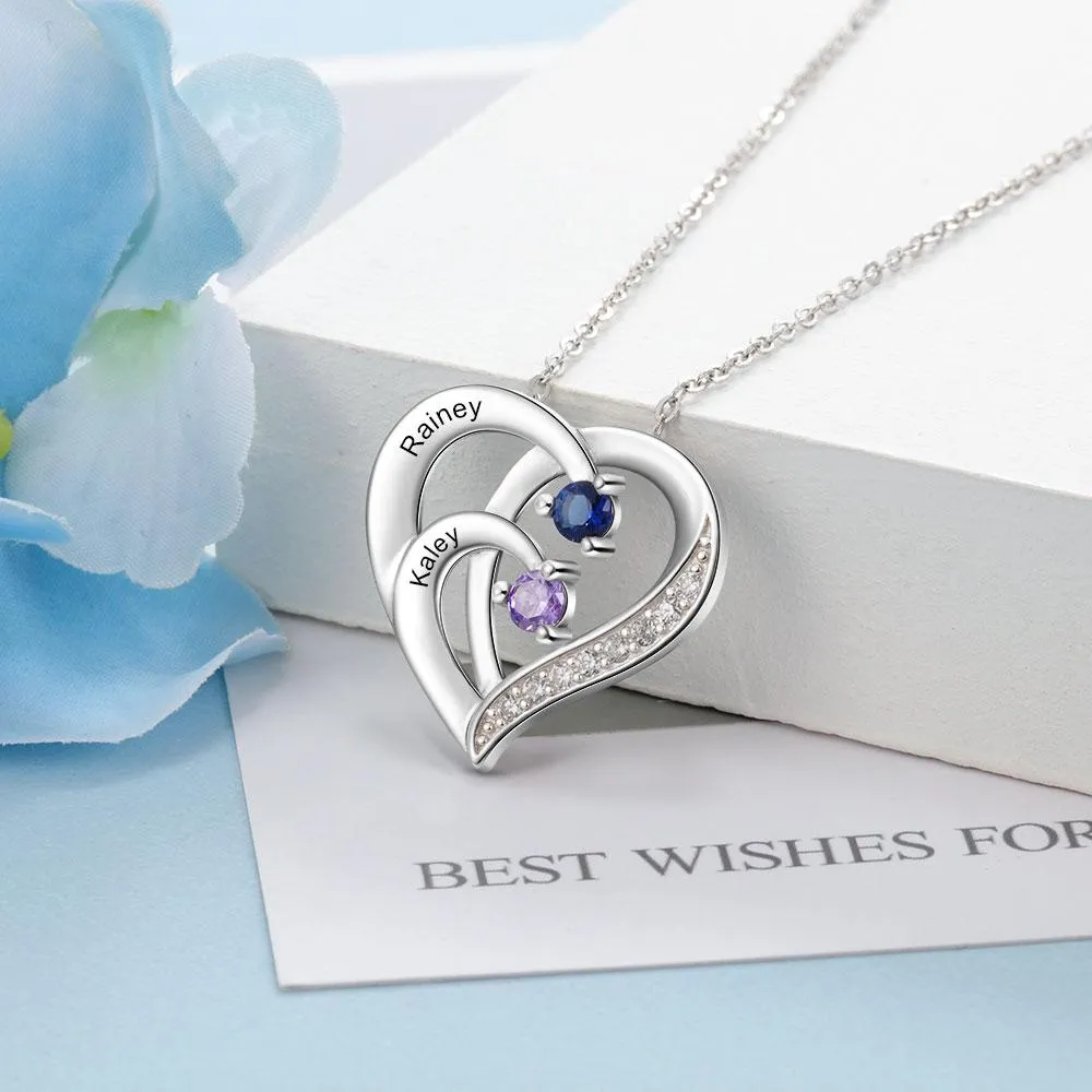 Into Love Sterling Silver Necklace - 2 Birthstone & Custom Names