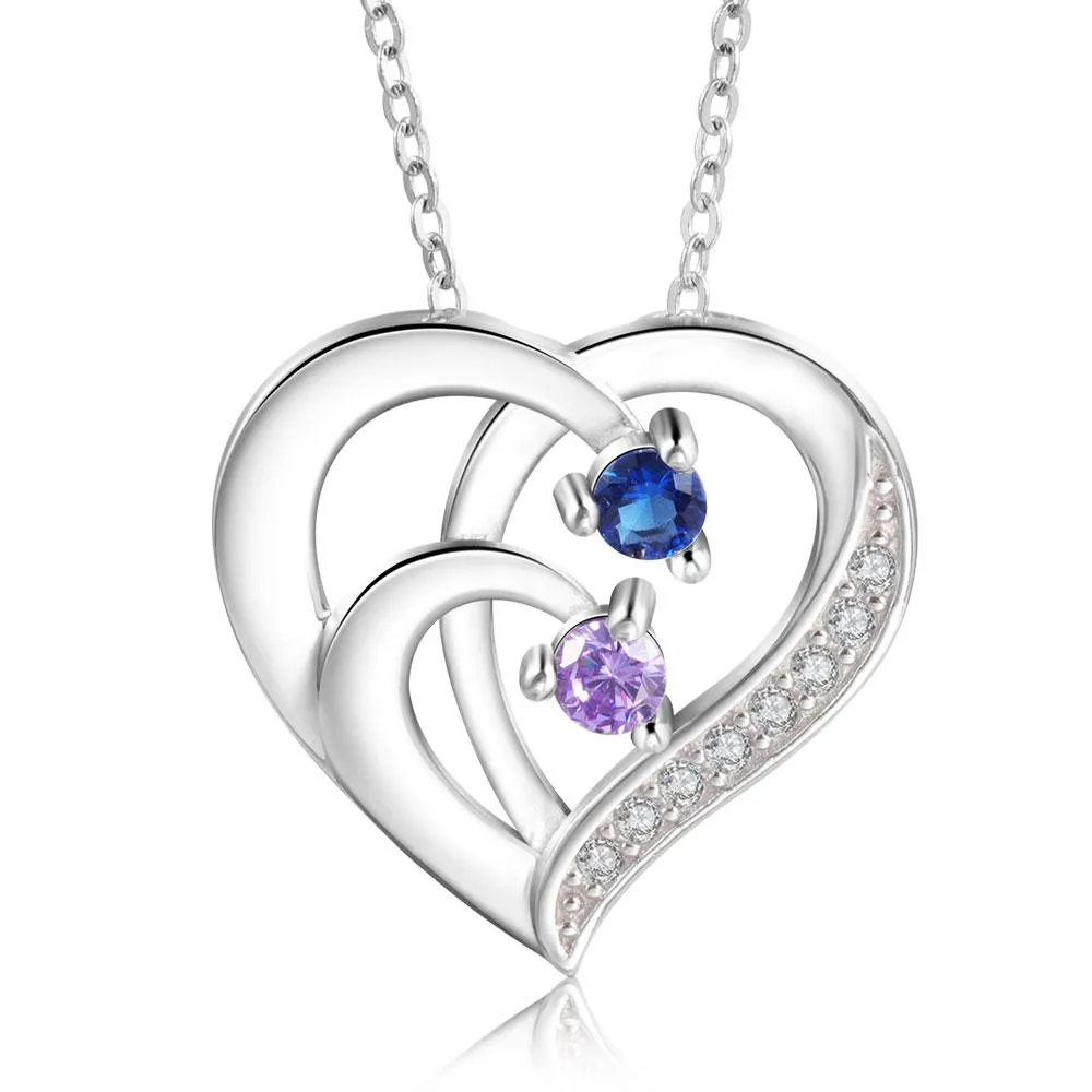 Into Love Sterling Silver Necklace - 2 Birthstone & Custom Names
