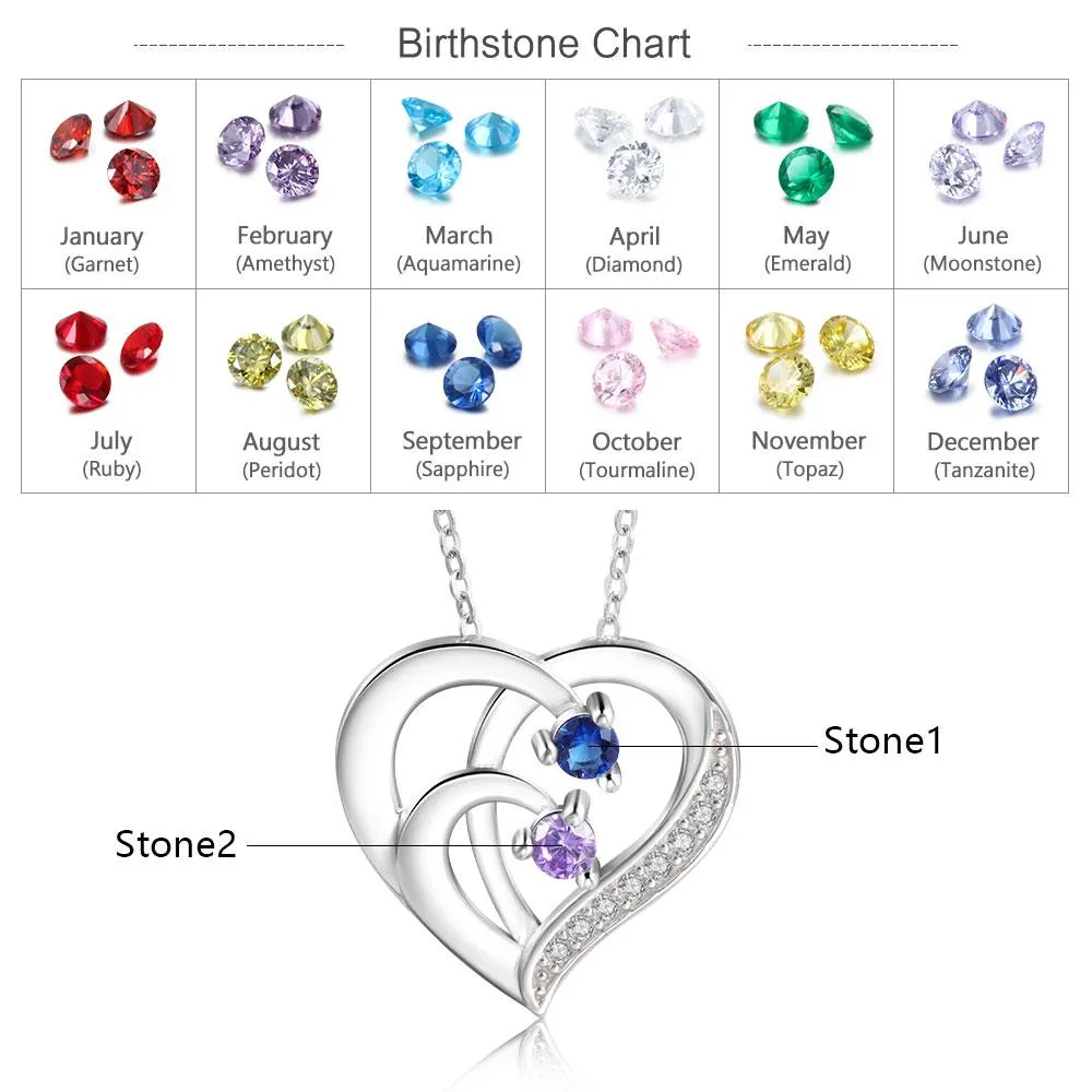 Into Love Sterling Silver Necklace - 2 Birthstone & Custom Names