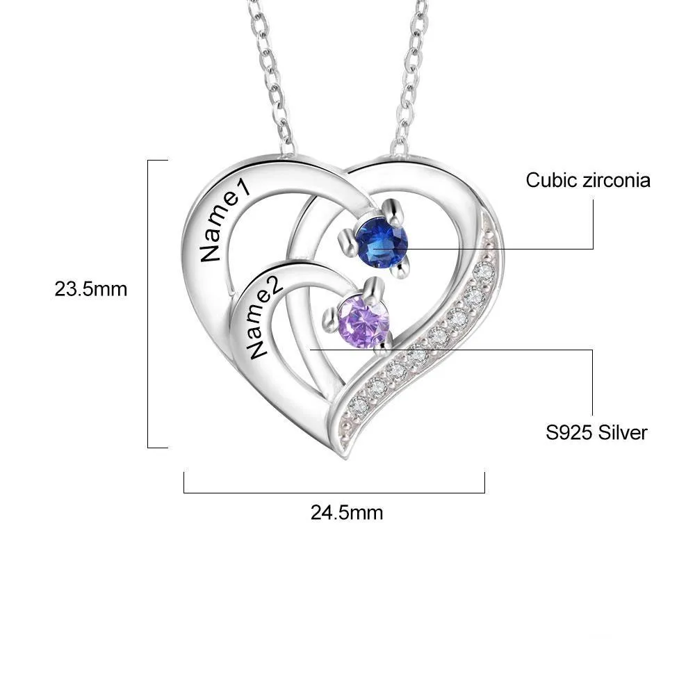 Into Love Sterling Silver Necklace - 2 Birthstone & Custom Names