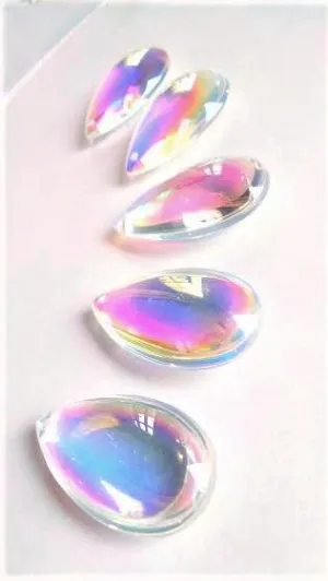 Iridescent AB Smooth Teardrop Chandelier Crystals, Pack of 5