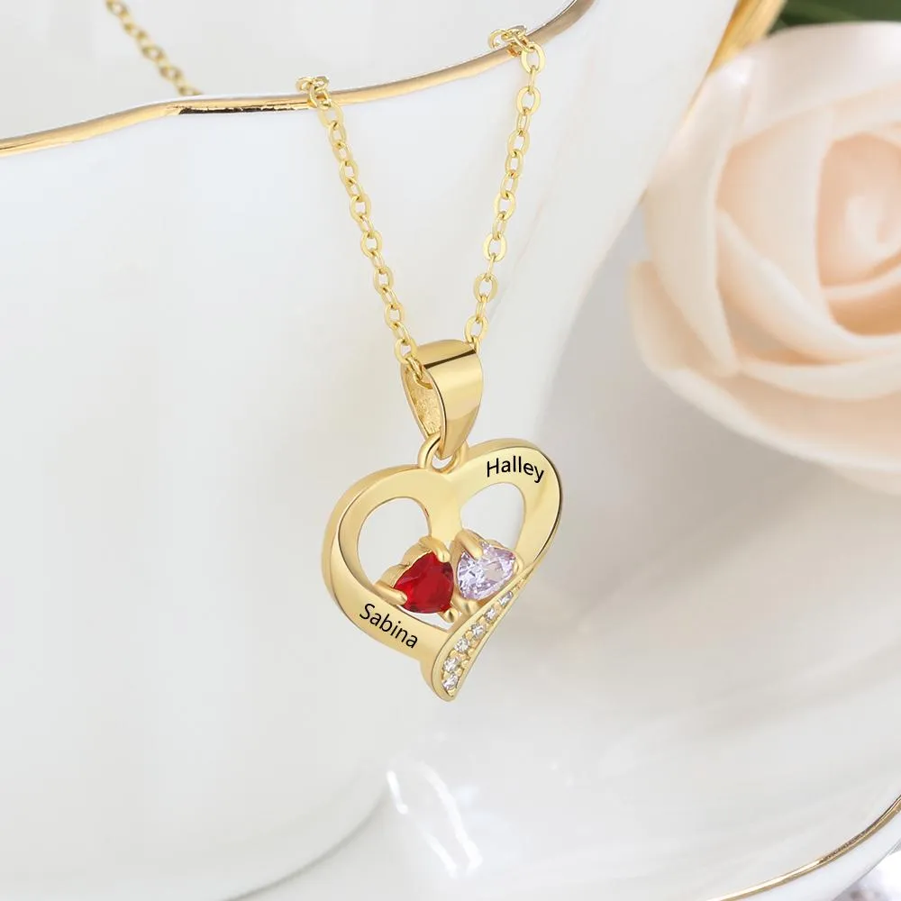 It Takes Two Gold Necklace - 2 Birthstone & Custom Names