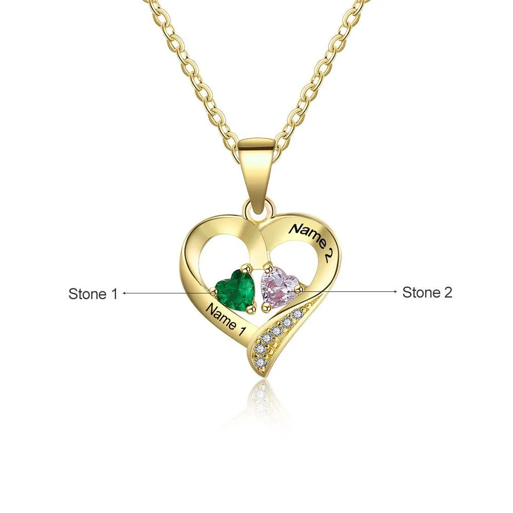 It Takes Two Gold Necklace - 2 Birthstone & Custom Names
