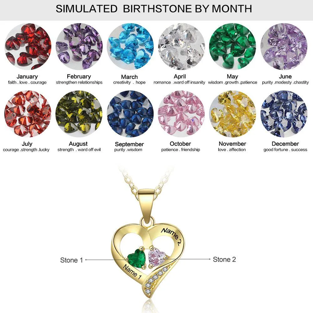 It Takes Two Gold Necklace - 2 Birthstone & Custom Names