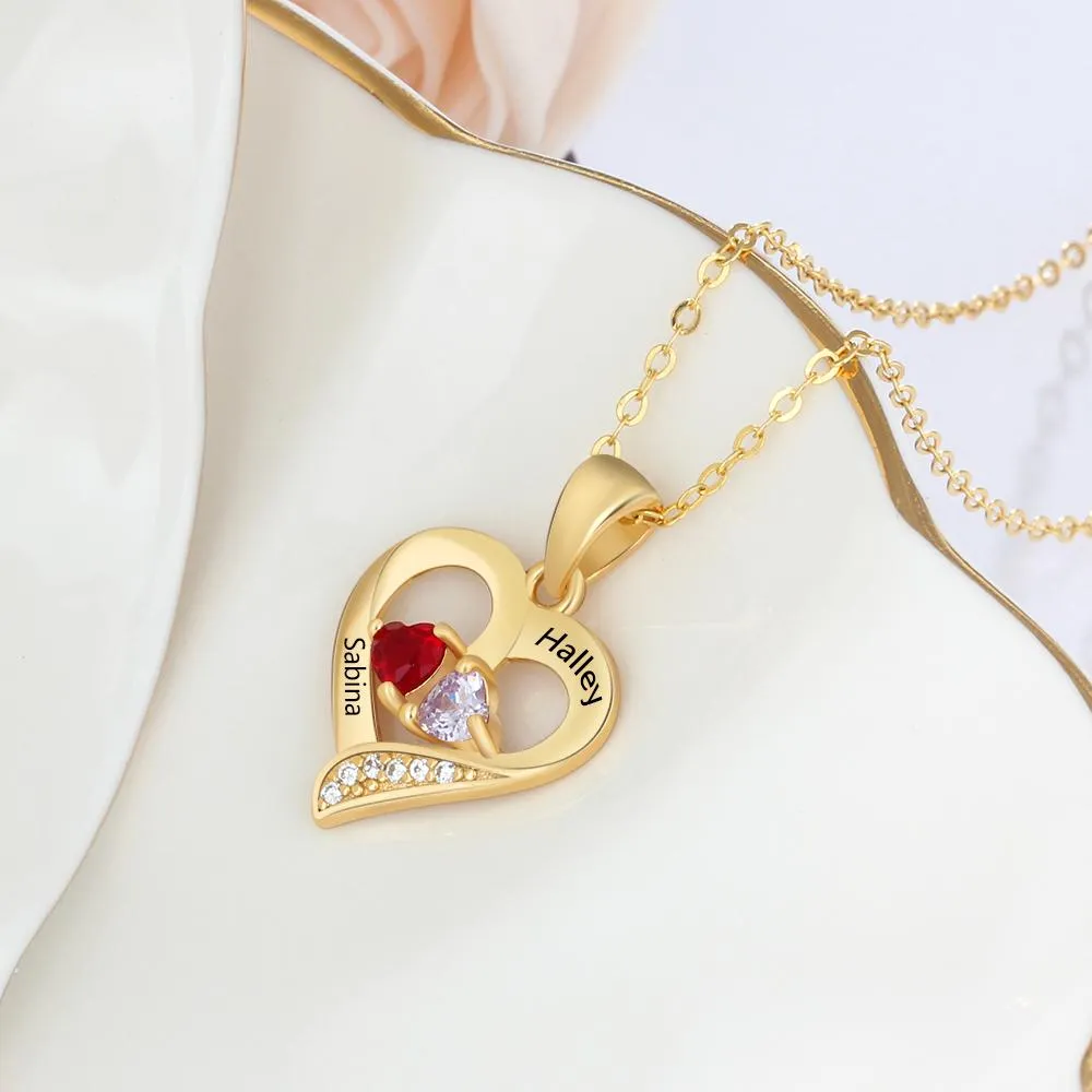 It Takes Two Gold Necklace - 2 Birthstone & Custom Names
